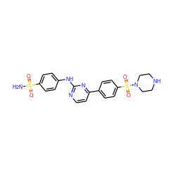 NS(=O)(=O)c1ccc(Nc2nccc(-c3ccc(S(=O)(=O)N4CCNCC4)cc3)n2)cc1 ZINC000013588924