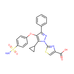 NS(=O)(=O)c1ccc(Oc2c(-c3ccccc3)nn(-c3nc(C(=O)O)cs3)c2C2CC2)cc1 ZINC001772644998