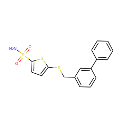 NS(=O)(=O)c1ccc(SCc2cccc(-c3ccccc3)c2)s1 ZINC001772583064