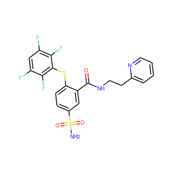 NS(=O)(=O)c1ccc(Sc2c(F)c(F)cc(F)c2F)c(C(=O)NCCc2ccccn2)c1 ZINC000049087555