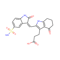 NS(=O)(=O)c1ccc2c(c1)/C(=C/c1[nH]c3c(c1CCC(=O)O)C(=O)CCC3)C(=O)N2 ZINC000058583748