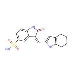 NS(=O)(=O)c1ccc2c(c1)/C(=C/c1cc3c([nH]1)CCCC3)C(=O)N2 ZINC000003815533