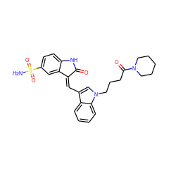 NS(=O)(=O)c1ccc2c(c1)/C(=C/c1cn(CCCC(=O)N3CCCCC3)c3ccccc13)C(=O)N2 ZINC000013538987