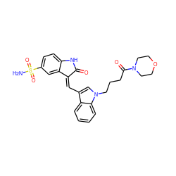 NS(=O)(=O)c1ccc2c(c1)/C(=C/c1cn(CCCC(=O)N3CCOCC3)c3ccccc13)C(=O)N2 ZINC000013538984