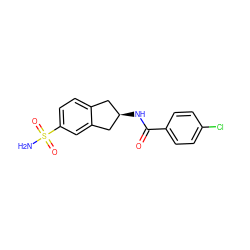 NS(=O)(=O)c1ccc2c(c1)C[C@H](NC(=O)c1ccc(Cl)cc1)C2 ZINC000028387028