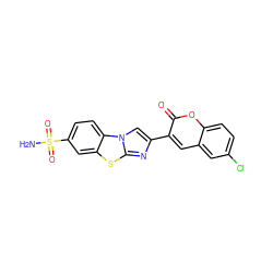 NS(=O)(=O)c1ccc2c(c1)sc1nc(-c3cc4cc(Cl)ccc4oc3=O)cn12 ZINC000095596220