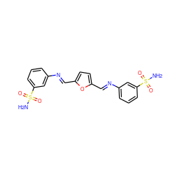 NS(=O)(=O)c1cccc(/N=C/c2ccc(/C=N/c3cccc(S(N)(=O)=O)c3)o2)c1 ZINC001772637371