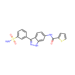 NS(=O)(=O)c1cccc(-c2n[nH]c3cc(NC(=O)c4cccs4)ccc23)c1 ZINC000299824541