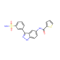 NS(=O)(=O)c1cccc(-c2n[nH]c3ccc(NC(=O)c4cccs4)cc23)c1 ZINC000139597766