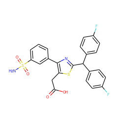 NS(=O)(=O)c1cccc(-c2nc(C(c3ccc(F)cc3)c3ccc(F)cc3)sc2CC(=O)O)c1 ZINC000045358921