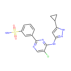 NS(=O)(=O)c1cccc(-c2ncc(Cl)c(Nc3cc(C4CC4)[nH]n3)n2)c1 ZINC000198825871