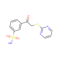 NS(=O)(=O)c1cccc(C(=O)CSc2ncccn2)c1 ZINC000095920725