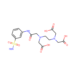 NS(=O)(=O)c1cccc(NC(=O)CN(CCN(CC(=O)O)CC(=O)O)CC(=O)O)c1 ZINC000022925452