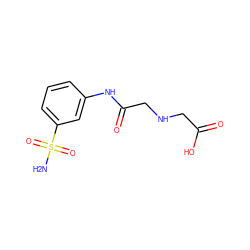 NS(=O)(=O)c1cccc(NC(=O)CNCC(=O)O)c1 ZINC000013472880