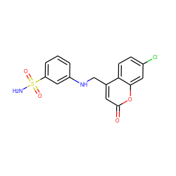 NS(=O)(=O)c1cccc(NCc2cc(=O)oc3cc(Cl)ccc23)c1 ZINC000027743038