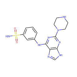 NS(=O)(=O)c1cccc(Nc2nc(N3CCNCC3)nc3[nH]cnc23)c1 ZINC000053229416