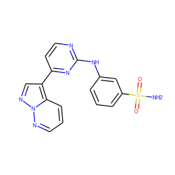 NS(=O)(=O)c1cccc(Nc2nccc(-c3cnn4ncccc34)n2)c1 ZINC000045201311