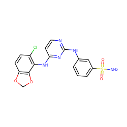 NS(=O)(=O)c1cccc(Nc2nccc(Nc3c(Cl)ccc4c3OCO4)n2)c1 ZINC000029043180