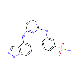 NS(=O)(=O)c1cccc(Nc2nccc(Nc3cccc4[nH]ncc34)n2)c1 ZINC000028950593