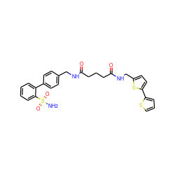 NS(=O)(=O)c1ccccc1-c1ccc(CNC(=O)CCCC(=O)NCc2ccc(-c3cccs3)s2)cc1 ZINC000028354408