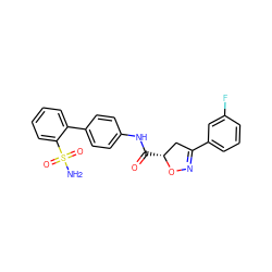 NS(=O)(=O)c1ccccc1-c1ccc(NC(=O)[C@@H]2CC(c3cccc(F)c3)=NO2)cc1 ZINC000013489868