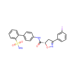 NS(=O)(=O)c1ccccc1-c1ccc(NC(=O)[C@@H]2CC(c3cccc(I)c3)=NO2)cc1 ZINC000029482845