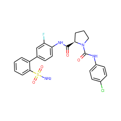 NS(=O)(=O)c1ccccc1-c1ccc(NC(=O)[C@H]2CCCN2C(=O)Nc2ccc(Cl)cc2)c(F)c1 ZINC000034272828