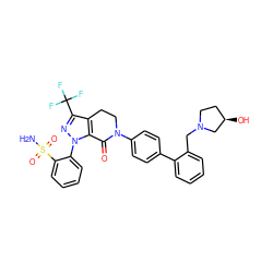 NS(=O)(=O)c1ccccc1-n1nc(C(F)(F)F)c2c1C(=O)N(c1ccc(-c3ccccc3CN3CC[C@@H](O)C3)cc1)CC2 ZINC000014950597