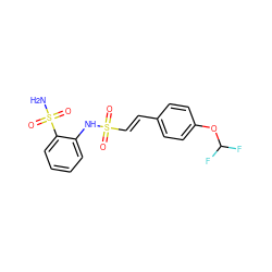 NS(=O)(=O)c1ccccc1NS(=O)(=O)/C=C/c1ccc(OC(F)F)cc1 ZINC000143878423