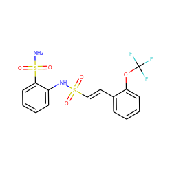 NS(=O)(=O)c1ccccc1NS(=O)(=O)/C=C/c1ccccc1OC(F)(F)F ZINC000148458635