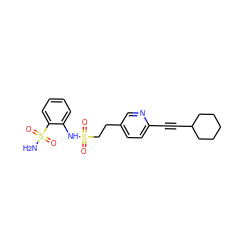 NS(=O)(=O)c1ccccc1NS(=O)(=O)CCc1ccc(C#CC2CCCCC2)nc1 ZINC000147338224