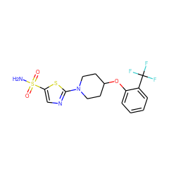 NS(=O)(=O)c1cnc(N2CCC(Oc3ccccc3C(F)(F)F)CC2)s1 ZINC000049033124