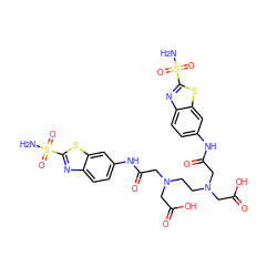 NS(=O)(=O)c1nc2ccc(NC(=O)CN(CCN(CC(=O)O)CC(=O)Nc3ccc4nc(S(N)(=O)=O)sc4c3)CC(=O)O)cc2s1 ZINC000049695010