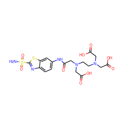 NS(=O)(=O)c1nc2ccc(NC(=O)CN(CCN(CC(=O)O)CC(=O)O)CC(=O)O)cc2s1 ZINC000022925494