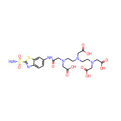 NS(=O)(=O)c1nc2ccc(NC(=O)CN(CCN(CCN(CC(=O)O)CC(=O)O)CC(=O)O)CC(=O)O)cc2s1 ZINC000029246545