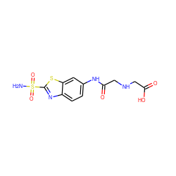 NS(=O)(=O)c1nc2ccc(NC(=O)CNCC(=O)O)cc2s1 ZINC000013472894