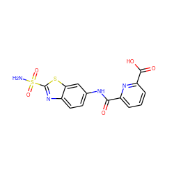 NS(=O)(=O)c1nc2ccc(NC(=O)c3cccc(C(=O)O)n3)cc2s1 ZINC000013799144