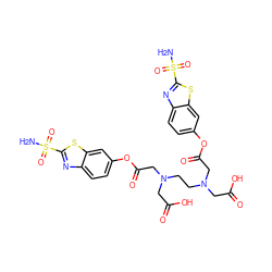 NS(=O)(=O)c1nc2ccc(OC(=O)CN(CCN(CC(=O)O)CC(=O)Oc3ccc4nc(S(N)(=O)=O)sc4c3)CC(=O)O)cc2s1 ZINC000049695008