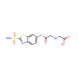 NS(=O)(=O)c1nc2ccc(OC(=O)CNCC(=O)O)cc2s1 ZINC000013472895