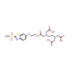 NS(=O)(=O)c1nc2ccc(OCCOC(=O)CN(CCN(CC(=O)O)CC(=O)O)CC(=O)O)cc2s1 ZINC000029248211