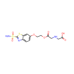 NS(=O)(=O)c1nc2ccc(OCCOC(=O)CNCC(=O)O)cc2s1 ZINC000013472896