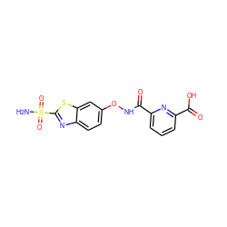 NS(=O)(=O)c1nc2ccc(ONC(=O)c3cccc(C(=O)O)n3)cc2s1 ZINC000026579399