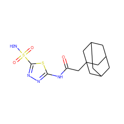 NS(=O)(=O)c1nnc(NC(=O)CC23CC4CC(CC(C4)C2)C3)s1 ZINC000058540717