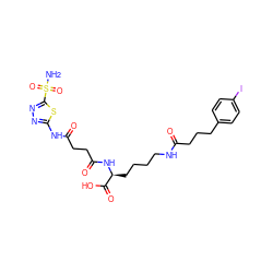 NS(=O)(=O)c1nnc(NC(=O)CCC(=O)N[C@@H](CCCCNC(=O)CCCc2ccc(I)cc2)C(=O)O)s1 ZINC000049669825