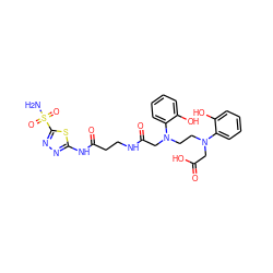 NS(=O)(=O)c1nnc(NC(=O)CCNC(=O)CN(CCN(CC(=O)O)c2ccccc2O)c2ccccc2O)s1 ZINC000029245171