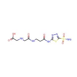 NS(=O)(=O)c1nnc(NC(=O)CCNC(=O)CNCC(=O)O)s1 ZINC000013472893