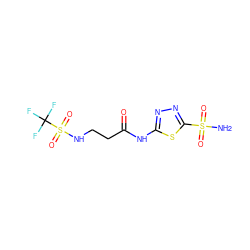 NS(=O)(=O)c1nnc(NC(=O)CCNS(=O)(=O)C(F)(F)F)s1 ZINC000013835286