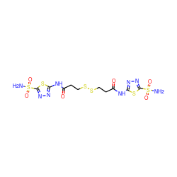 NS(=O)(=O)c1nnc(NC(=O)CCSSCCC(=O)Nc2nnc(S(N)(=O)=O)s2)s1 ZINC000014947482