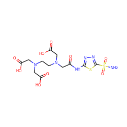 NS(=O)(=O)c1nnc(NC(=O)CN(CCN(CC(=O)O)CC(=O)O)CC(=O)O)s1 ZINC000022925485