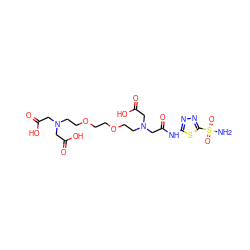 NS(=O)(=O)c1nnc(NC(=O)CN(CCOCCOCCN(CC(=O)O)CC(=O)O)CC(=O)O)s1 ZINC000029245557